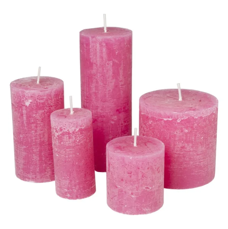 Kaars rustiek - roze - ø7x18 cm