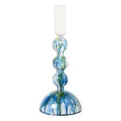 Kandelaar dipdye - blauw/wit - ø9x21 cm