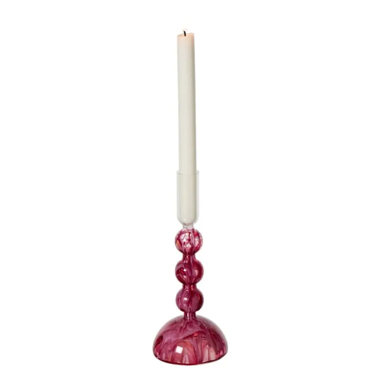 Kandelaar dipdye - rood/wit - ø9x21 cm