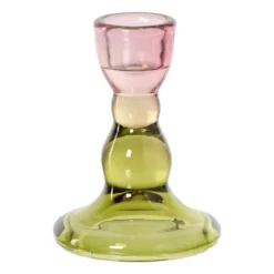 Kandelaar duo - roze/groen - ø6.5x8.8 cm