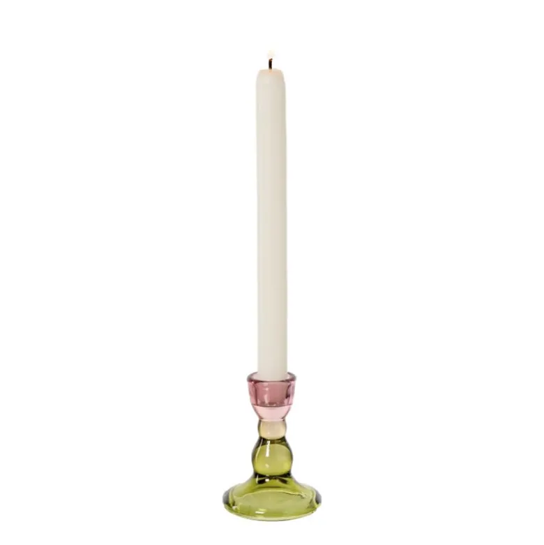 Kandelaar duo - roze/groen - ø6.5x8.8 cm