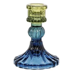 Kandelaar glas klein - groen/blauw - ø7.8x10 cm