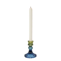 Kandelaar glas klein - groen/blauw - ø7.8x10 cm