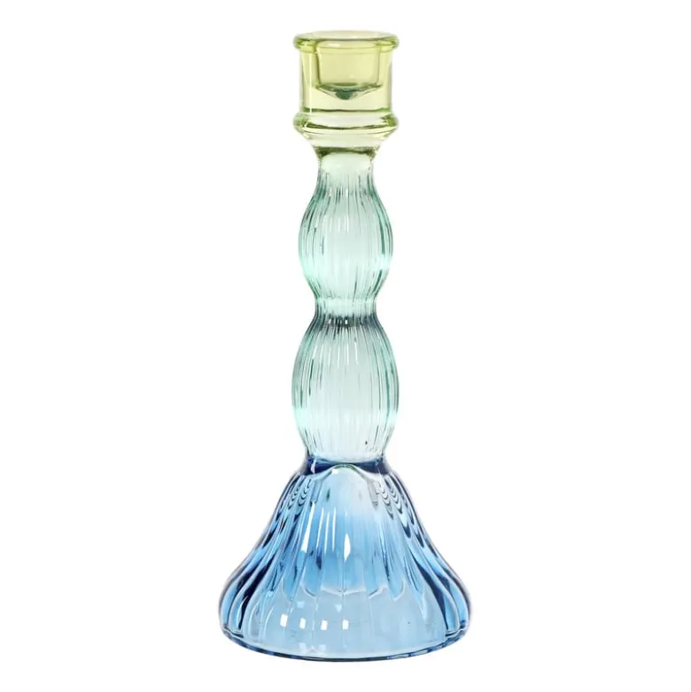 Kandelaar groot - blauw/groen - ø9.5x23 cm