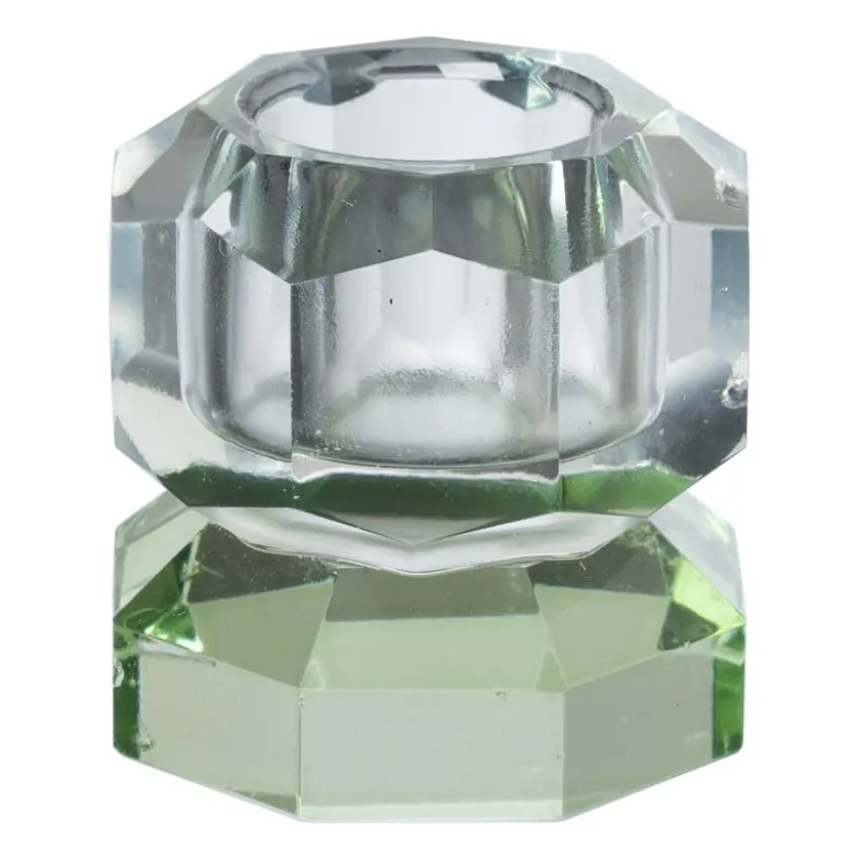 Kandelaar kristal 2-laags - blauw/groen - 4x4x4 cm