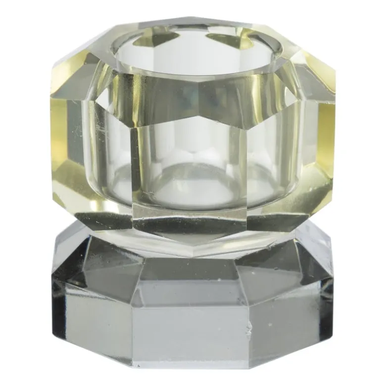 Kandelaar kristal 2-laags - geel/grijs - 4x4x4 cm