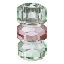 Kandelaar kristal 3-laags - groen/roze - 4x4x7 cm