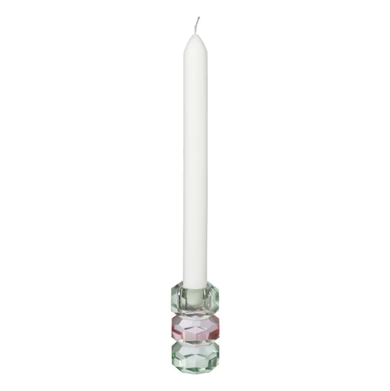 Kandelaar kristal 3-laags - groen/roze - 4x4x7 cm