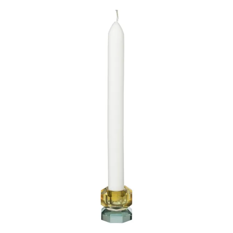 Kandelaar kristal 2-laags - oker/groen - 4x4x4 cm