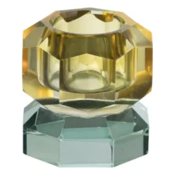 Kandelaar kristal 2-laags - oker/groen - 4x4x4 cm