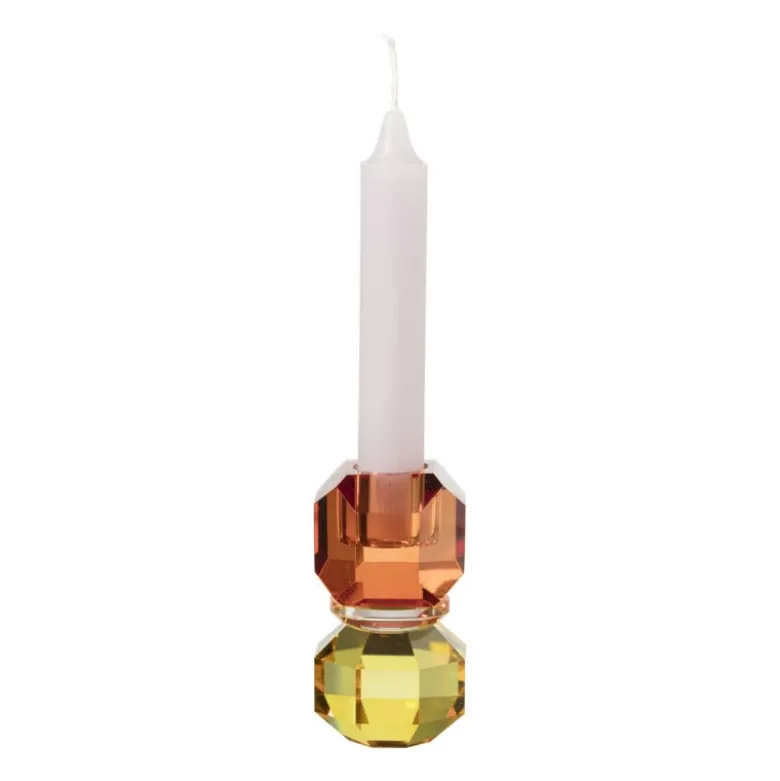 Kandelaar kristal - rood/geel - ø5.5x9 cm