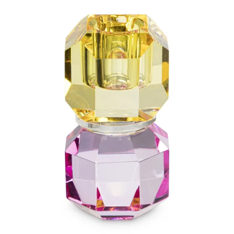 Kandelaar kristal - roze/geel - ø5.5x9 cm