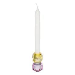Kandelaar kristal - roze/geel - ø5.5x9 cm