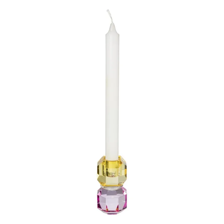 Kandelaar kristal - roze/geel - ø5.5x9 cm