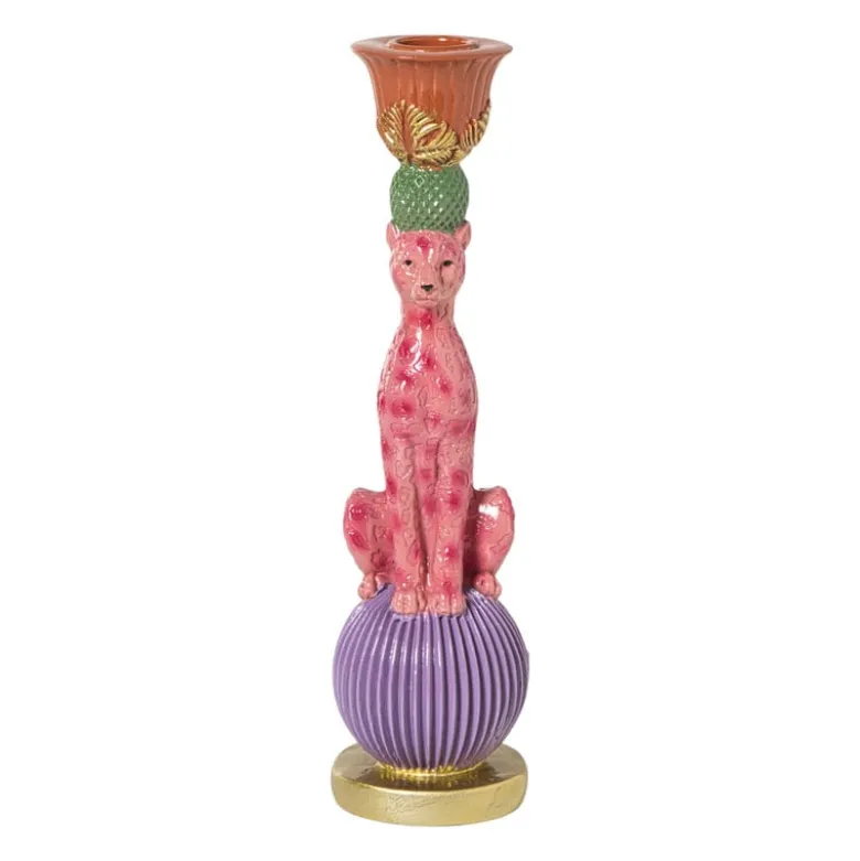 Kandelaar luipaard - multikleur - ø7x25 cm