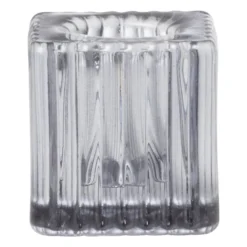 Kandelaar rib glas - grijs - 4x4x4 cm