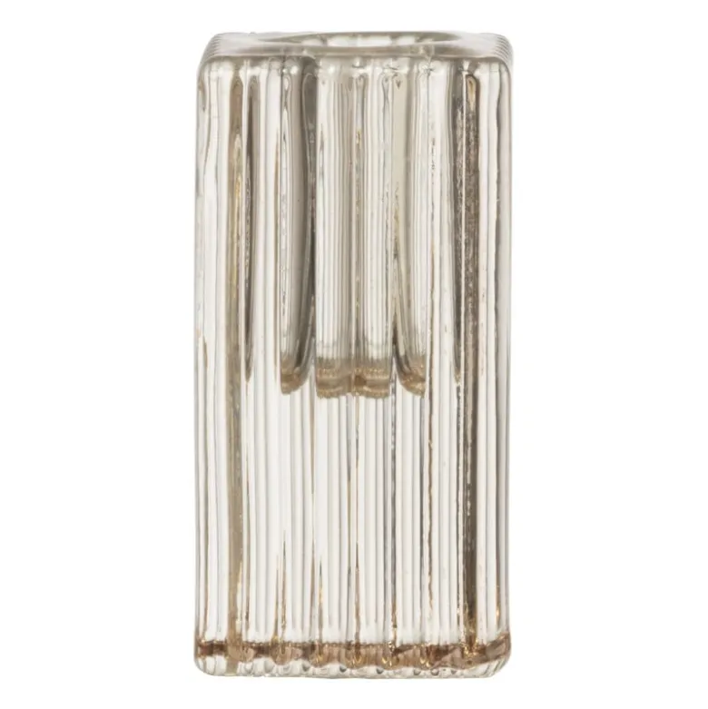 Kandelaar rib glas - helder - 4x4x8 cm