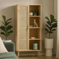 Kast Java met deurtje en vakken - bruin - 160x70x33.5 cm