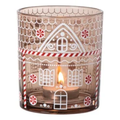 Kerst waxinelichthouder groot - bruin - ø9x10 cm