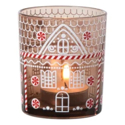 Kerst waxinelichthouder klein - bruin - ø7x8 cm