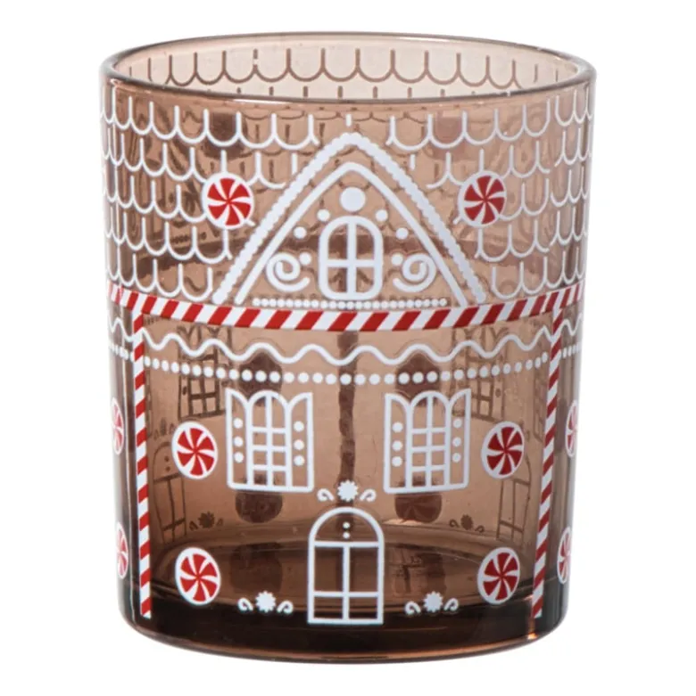 Kerst waxinelichthouder klein - bruin - ø7x8 cm