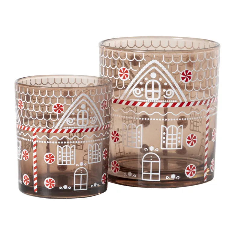 Kerst waxinelichthouder klein - bruin - ø7x8 cm