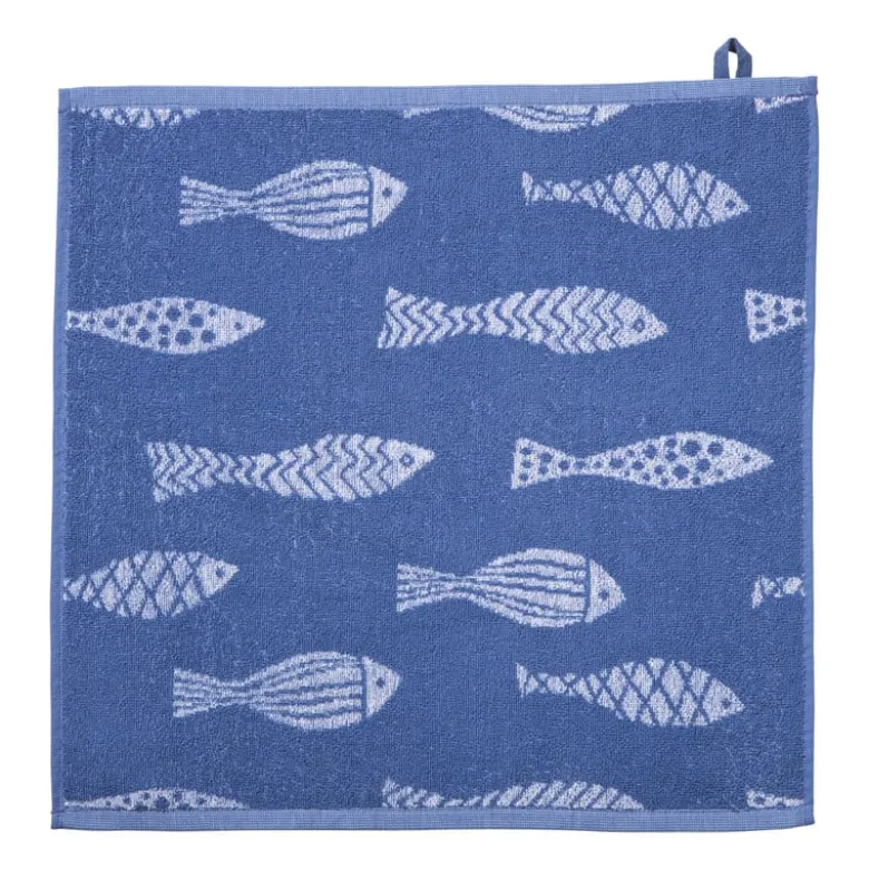 Keukendoek vissen - blauw/wit - 50x50 cm