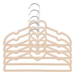Kinder kledinghanger hart - vilt - beige - set van 5
