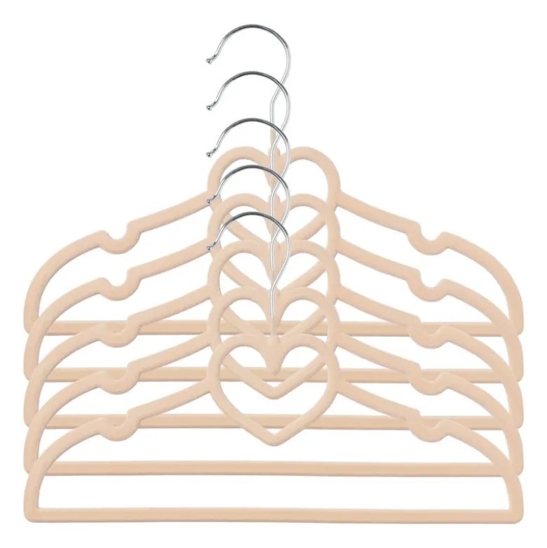 Kinder kledinghanger hart - vilt - beige - set van 5