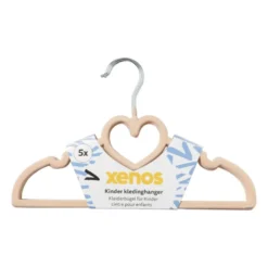 Kinder kledinghanger hart - vilt - beige - set van 5