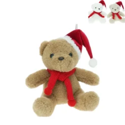 Knuffel beer met kerstmuts - 13 cm - diverse varianten