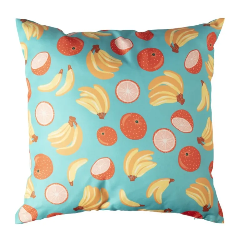 Kussen banaan & manderijn - blauw/geel - 45x45 cm