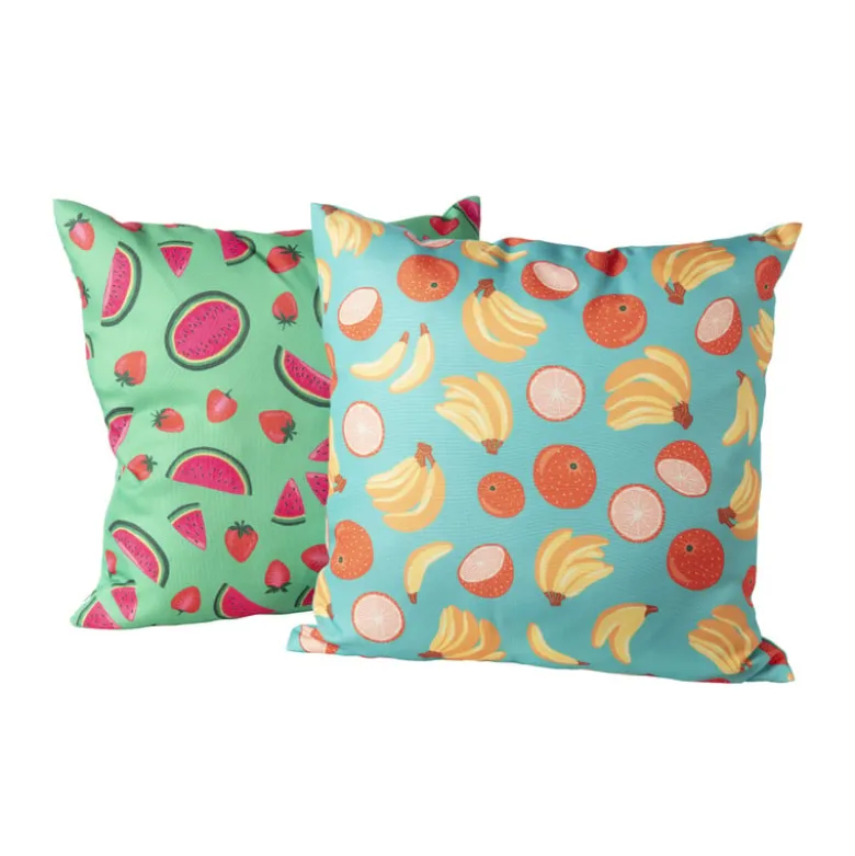 Kussen banaan & manderijn - blauw/geel - 45x45 cm