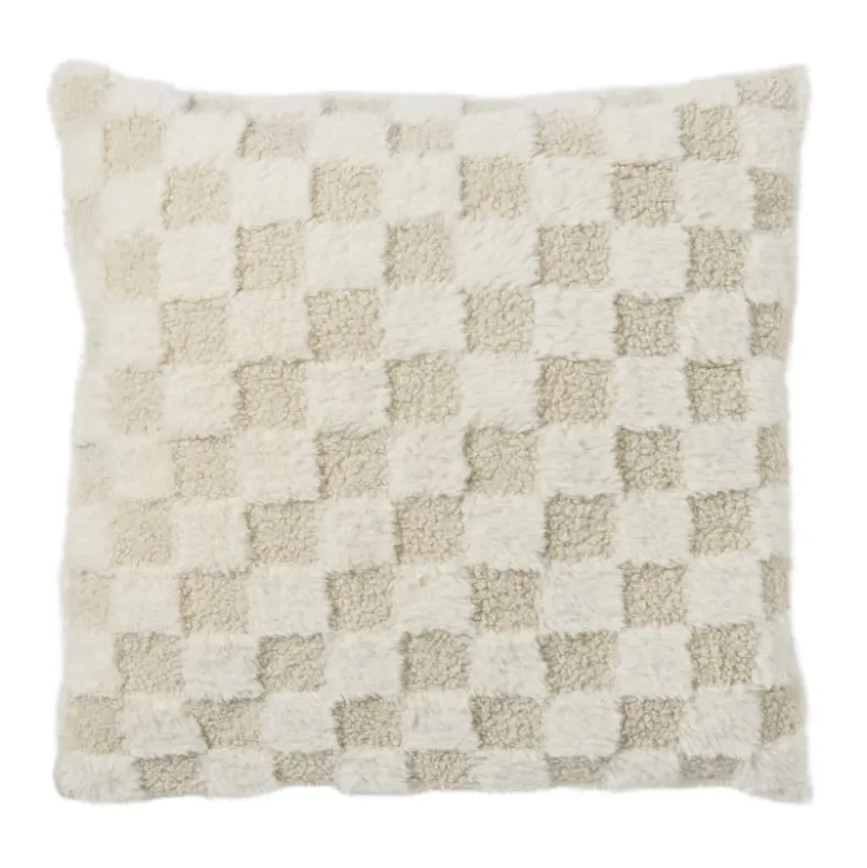Kussen geblokt teddy - beige - 45x45 cm
