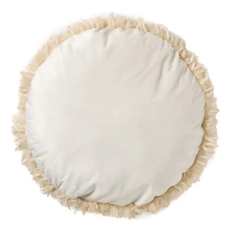 Kussen harig rond - beige - ø40 cm