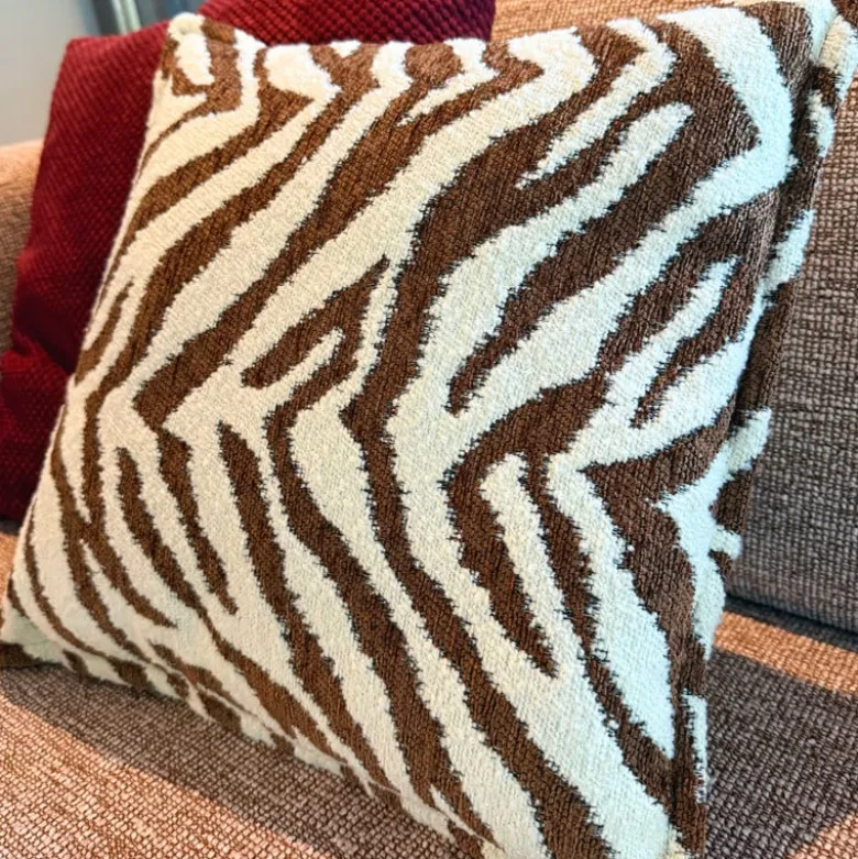 Kussen jacquard zebra - bruin/wit - 45x45 cm