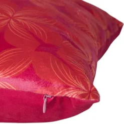 Kussen velvet bloem - rood/roze - 45x45 cm