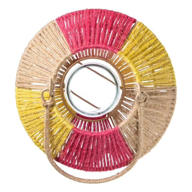 Lantaarn colourblock - roze/oranje/geel - ø21x24 cm