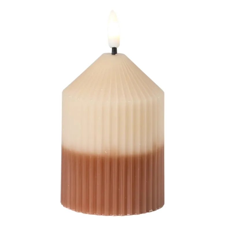 LED kaars duo - beige/bruin - ø7x10 cm
