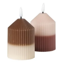 LED kaars duo - beige/lichtbruin - ø7x10 cm