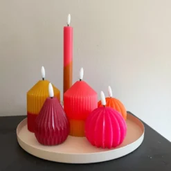 LED kaars duo - roze/groen - ø7x10 cm