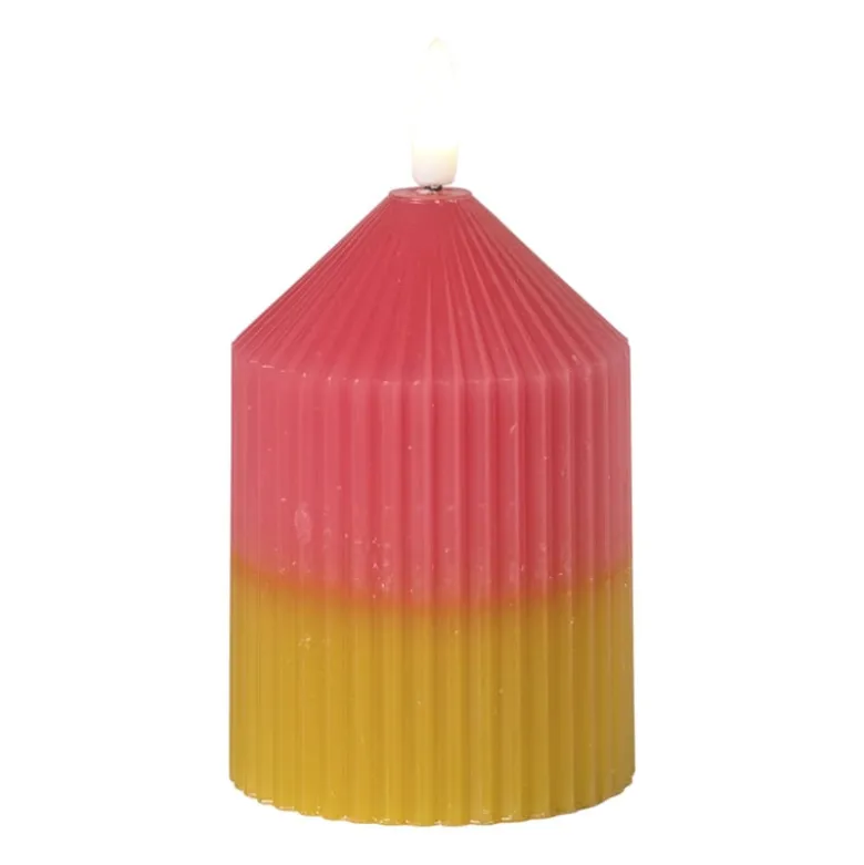 LED kaars duo - roze/groen - ø7x10 cm