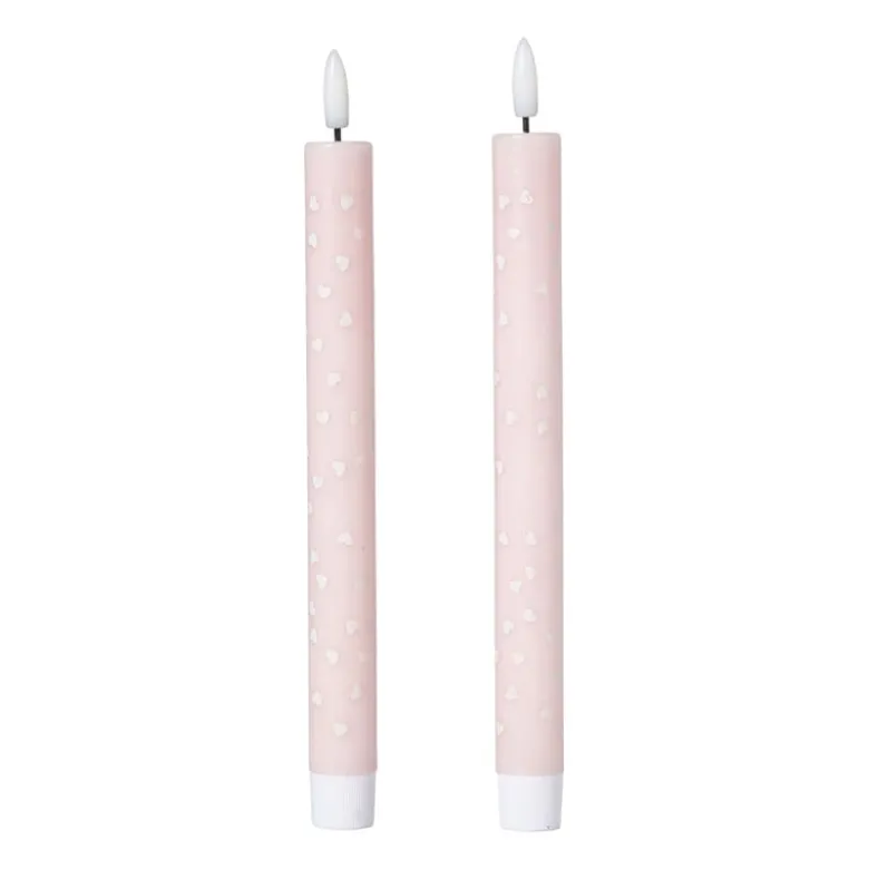 LED kaars hartjes - roze/rood - ø2.2x24 cm