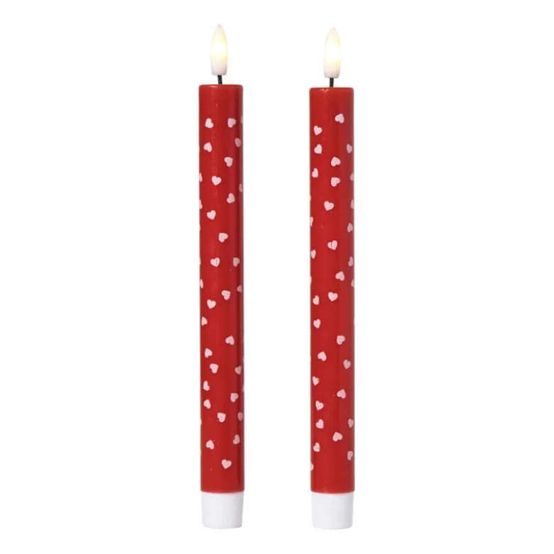 LED kaars hartjes - roze/rood - ø2.2x24 cm