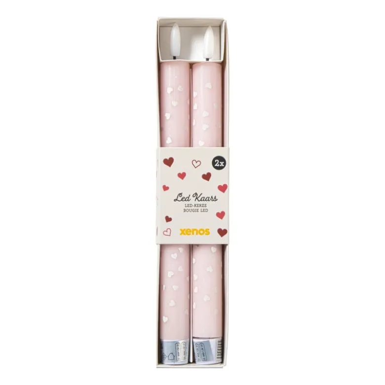 LED kaars hartjes - roze/rood - ø2.2x24 cm