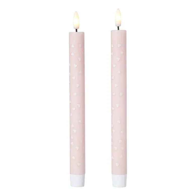 LED kaars hartjes - roze/rood - ø2.2x24 cm