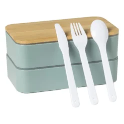 Lunchbox dubbel - groen - 9.5x18.5x10.5 cm