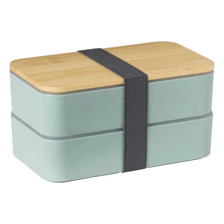 Lunchbox dubbel - groen - 9.5x18.5x10.5 cm