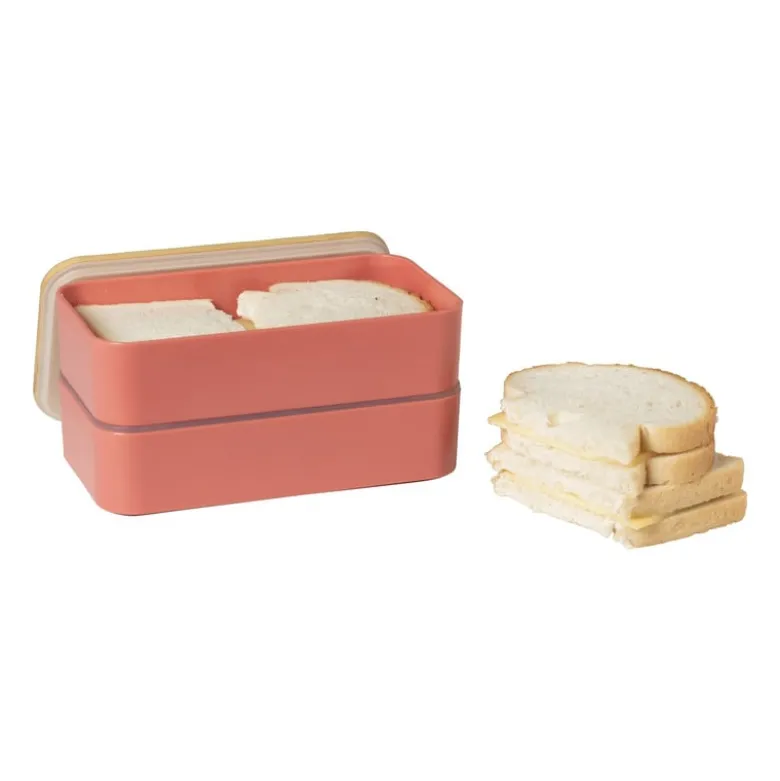 Lunchbox dubbel - roze - 9.5x18.5x10.5 cm