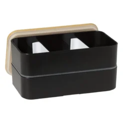 Lunchbox dubbel - zwart - 9.5x18.5x10.5 cm